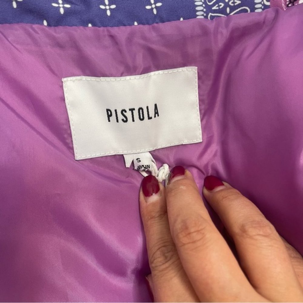 NWOT Pistola Callista Long Sleeve Puffer Vest Bandana Pink Orchid Jacket $228 S - Picture 3 of 5
